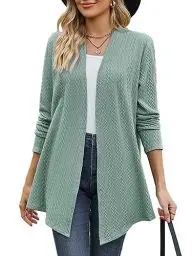 Produktbild: BAISHENGGT Wogende Weizen im Wind Damen Strickjacke Elegante Kable Drapieren Lange Ärmel Offene Vorne Lockere Cardigan Strickpullover Grün L