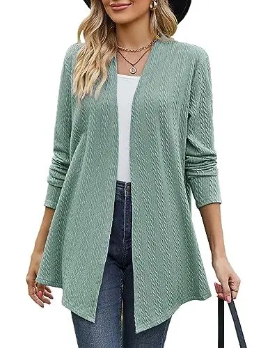 Produktbild: BAISHENGGT Wogende Weizen im Wind Damen Strickjacke Elegante Kable Drapieren Lange Ärmel Offene Vorne Lockere Cardigan Strickpullover Grün L