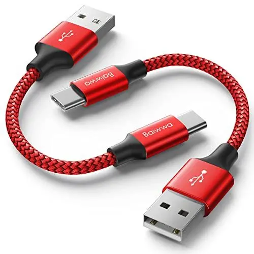 Produktbild: Baiwwa USB C Kabel Kurz (0.3m/30cm, 2-Stück), Schnellladekabel USB C Ladekabel und Datenkabel für Samsung Galaxy S24 S23 S21 S20 S10 S9 S8 Plus, A50 A51 A52 A53 A54 A55 A15 A14 A13 A12 A70 A71 -Rot