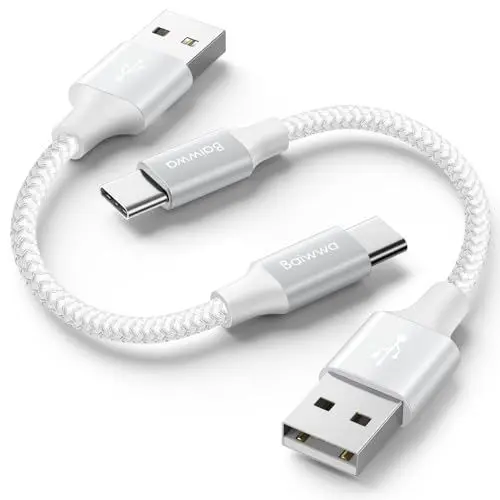 Produktbild: Baiwwa USB C Kabel Kurz 30CM, 2Stück Weiß Ladekabel USB C Kurz, Nylon 3.1A Schnellladekabel USBC für Samsung Galaxy S25 S24Plus A55 A16, für iPhone 15/16 Pro