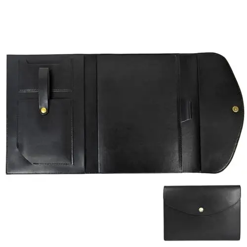 Produktbild: Baiyouli Konferenzmappe A5 Leder Umschlag Dokumententasche Wasserdichte PU Dreifaltig Portfolio A5 Karte Papier Briefpapier Dokumente Organizer Schreibmappe Notizblock (Schwarz)