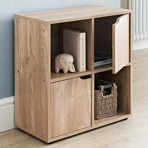 Produktbild: BAKAJI Schrank Bücherregal niedriges Design Würfel Modern Schrank Regal mit 4 Regalen und 2 Türen Größe 60 x 29 cm Wohnkultur Wohnzimmer (Ahorn)