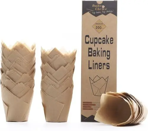 Produktbild: Bake Choice 200 Stück muffinförmchen papier Tulpen-Cupcake-Einlagen zum Backen von Tassen, ungebleichtes EU-Pergamentpapier, muffinform papier für Party, Weihnachten