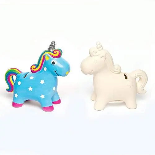 Produktbild: Baker Ross AG696 Spardosen „Einhorn“ aus Keramik für Kinder zum Basteln, Bemalen und Dekorieren (2 Stück), 121mm x 117mm x 53mm, Ceramic