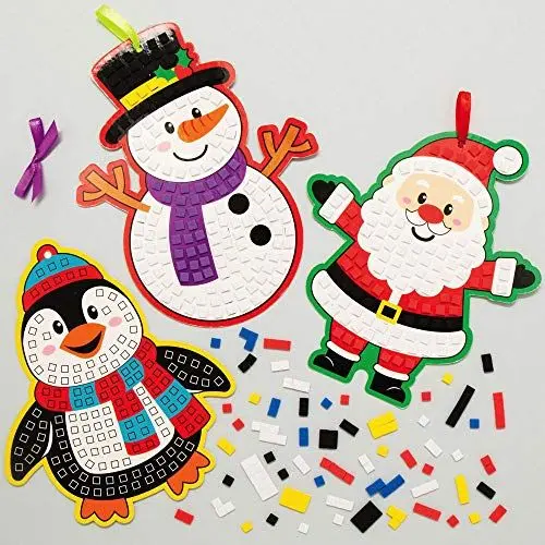 Produktbild: Baker Ross AX483 Mosaik-Baumschmuck-Kits, Motive: Weihnachtllich, 5 Stück, Festliche Ornamente für kreative Kunst- und Bastelaktivitäten, zum Basteln und Dekorieren