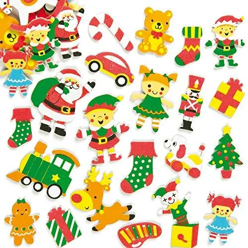 Produktbild: Baker Ross EF957 Weihnachtswerkstatt Moosgummi Sticker - 100 Stück, Schaumstoff Aufkleber für Kinder zum Basteln, Gestalten und Dekorieren