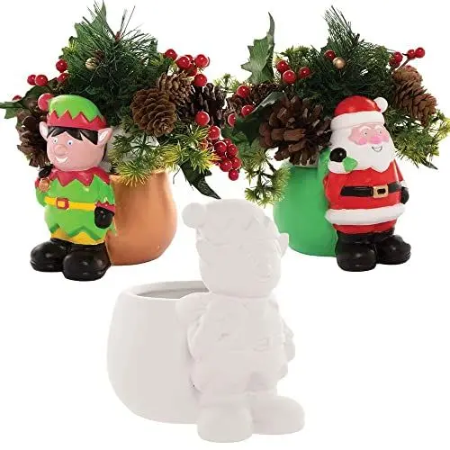 Produktbild: Baker Ross FC150 Weihnachts Keramik Blumentöpfe - 2er-Pack, Blumentöpfe für Kinder, zum Bemalen und Gestalten