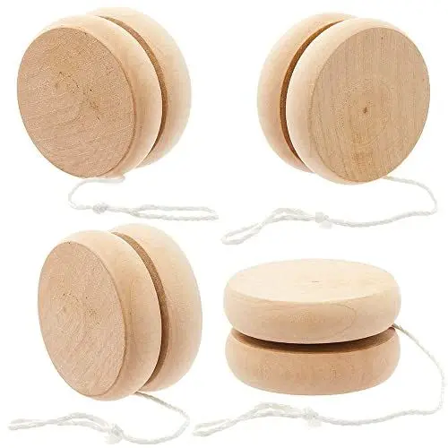 Produktbild: Baker Ross FC849 YoYos aus Holz - 4er Pack, JoJos für Kinder zum Bemalen und Spielen