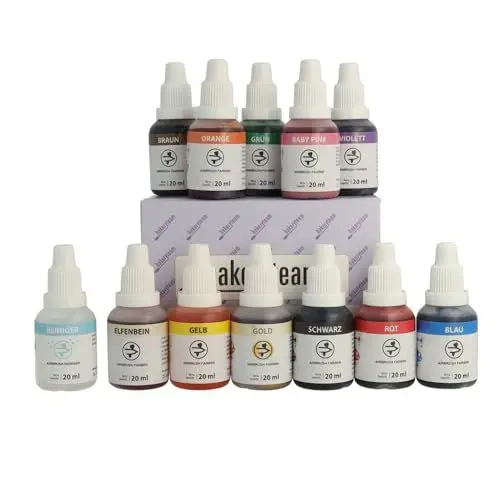 Produktbild: Bakeryteam Airbrush Lebensmittelfarben Set mit Reiniger (12 x 20ml)