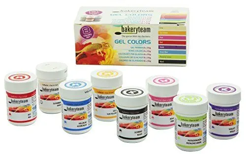 Produktbild: bakeryteam Gel Lebensmittelfarben für Fondant Marzipan Cupcake Sahne Kuchen Torte Eis Farben Set (8 x 35g)