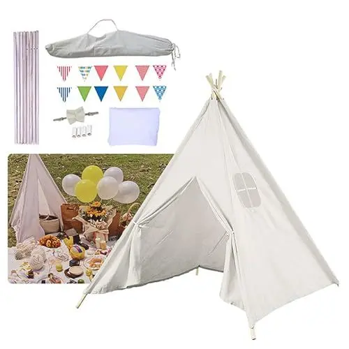 Produktbild: Baketron Tipi Zelt für Kinder，Spielzelt Tipi Kinderzelt mit Fenster，Kinderzimmer Teepee Indianerzelt für drinnen und draußen Kuschelecke Spielhaus B