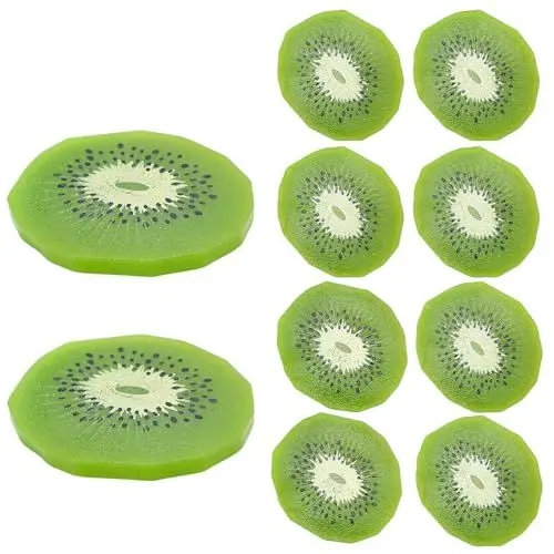 Produktbild: Bakiauli 10 Stück Künstliche Früchte Kiwi-Obstscheiben, Simulierte Kiwi-Scheiben Deko Obst Faux Obst Modell für Fotoshooting Haus