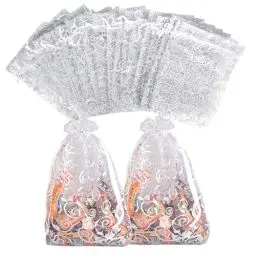 Produktbild: 50 Stück Organzasäckchen 15 x 20 cm, Klein Organzasäckchen Silber Kordelzug Geschenk Schmuckbeutel für Hochzeit Weihnachten Jubiläum Süssigkeit Beutel