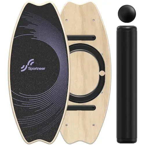 Produktbild: Balance Board Holz, Sportneer Indoorboard Skateboard, Indoor Surfboard Trickboard und Gleichgewichtsboard für Kinder und Erwachsene