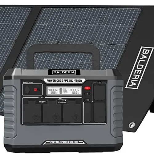 Produktbild: BALDERIA Power Set 1500W | Solar-Generator, Kraftwerk | Tragbare Powerstation 1328Wh mit Solarpanel 200W, Steckdose, 230V, USB | Strom für Outdoor, Camping, Arbeiten, Notfall, Balkon & Wohnmobil
