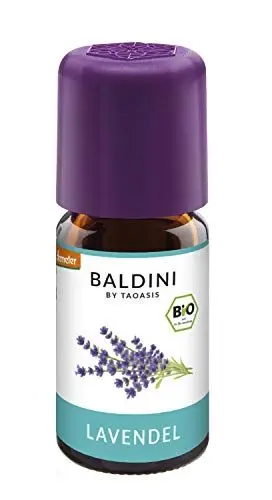 Produktbild: Baldini Bio Lavendelöl 5ml - 100% Naturreines Ätherisches Öl - Lebensmittelqualität - Vegan - für Speisen, Getränke & Aroma Diffuser - aus Italien