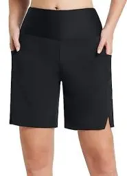 Produktbild: baleaf Badeshorts Damen Lang Knielang Schnelltrocknend Badehose UV Schutz UPF 50+ Schwimmhose Hohe Taille Boardshorts mit Innenslip und Taschen Schwarz XS
