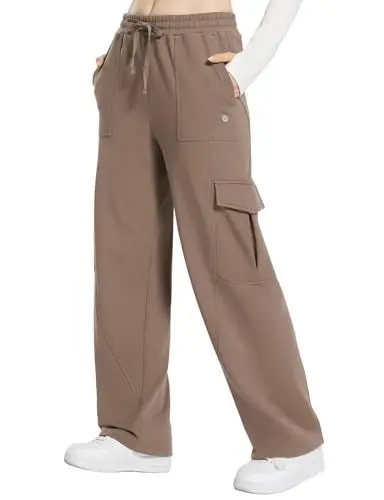 Produktbild: baleaf Damen Thermo Jogginghose Damen Baumwolle Trainingshose Winter Fleece Gefütterte Sporthose mit Taschen Laufhose Outdoor Hosen Freizeithose Braun S