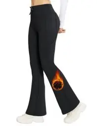 Produktbild: BALEAF Damen Thermo Yogahose High Waist Winter Fleece gefütterte Thermohose Drawstring Thermal Flared Leggings Bootcut Bell Bottom Warm Jogginghose mit Taschen Schwarz XS
