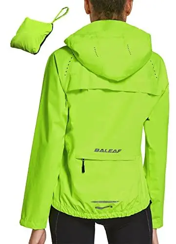 Produktbild: BALEAF Fahrradjacke Damen Regenjacke Wasserdicht Atmungsaktiv Wanderjacke Windbreaker Sommerjacke Outdoor Jacken Leichte Windjacke Trekking Regenjacke Radjacke Fluorescent Gelb XXL