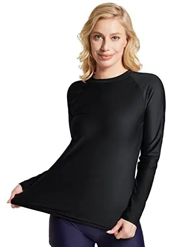 Produktbild: BALEAF UV Shirt Damen Wasser Langarm Schwimmshirt UV Schutz UPF 50+ Rash Guard Schnelltrocknend Leichte Badeshirt Surfshirts Bademode Schwarz L