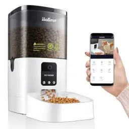 Produktbild: Balimo Futterautomat Katze mit HD 1080P Video, 2,4 G WLAN Katzenfutter Automat mit APP Steuerung und Nachtsicht, 4L futterspender Katze, Katzen Futterautomaten mit Edelstahlnapf, 8 Mahlzeiten pro Tag