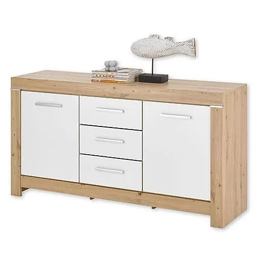 Produktbild: Balin Sideboard in Artisan Eiche Optik, Weiß - Moderne Kommode mit Schubladen und viel Stauraum - 160 x 85 x 45 cm (B/H/T)