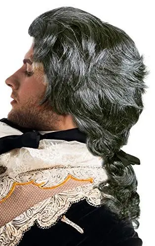 Produktbild: Barock Perücke grau mit Zopf | Edelmann | Fürst | Graf | Vampir | Dracula - das perfekte Accessoire für Ihre Verkleidung/Kostüm zum Karneval oder Halloween