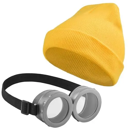 Produktbild: Balinco Cartoon Set – Lustige Beanie mit Augen & passende Spaßbrille | Witziges Kostüm-Zubehör für Karneval, Fasching, Mottoparty & Halloween | Für Kinder & Erwachsene | Verkleidung im Minions Stil