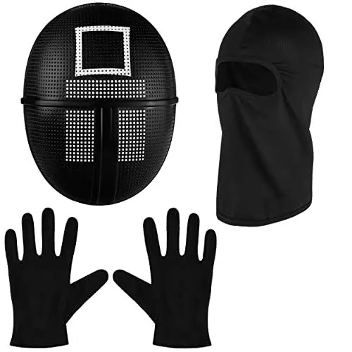 Produktbild: Balinco The Game Maske + Sturmhaube + schwarze Handschuhe + 1x Spielkarte für Halloween, Fasching & Karneval als Kostüm für Herren & Damen (Viereck)