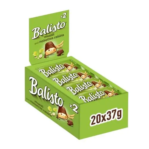 Produktbild: Balisto Schokoladen Großpackung, Müsli-Mix, Getreide Schokoriegel mit Rosinen und Haselnussgeschmack, 20 x 37g, Schokolade, Müsliriegel, Schoko Großpackung (740g)