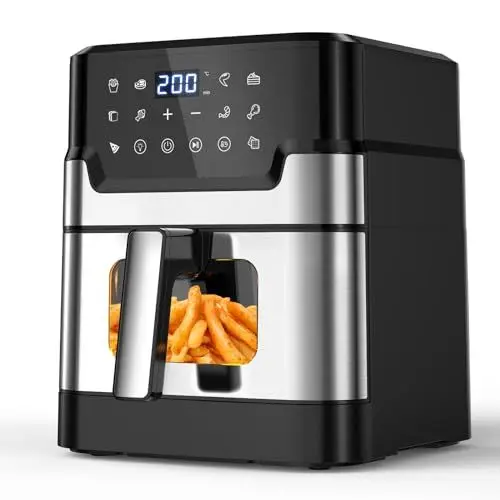 Produktbild: BALITTA Heißluftfritteuse XXL, 6L Airfryer Heissluftfriteuse mit Sichtfenster, Familiengröße Heißluft Fritteuse ohne Öl, Air Fryers mit Digitalem LED-Touchscreen, 10 Programmen, Antihaft-Korb