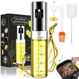 Produktbild: BALITTA Ölsprüher, Öl Sprühflasche für Speiseöl, Ölspray zum Kochen, Glas Ölsprüher für Heißluftfritteuse mit Backpinsel, Reinigungsbürste und Trichter, Olivenölsprüher für Salat, Grillen, Backen, BBQ