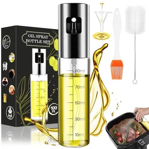 Produktbild: BALITTA Ölsprüher, Öl Sprühflasche für Speiseöl, Ölspray zum Kochen, Glas Ölsprüher für Heißluftfritteuse mit Backpinsel, Reinigungsbürste und Trichter, Olivenölsprüher für Salat, Grillen, Backen, BBQ