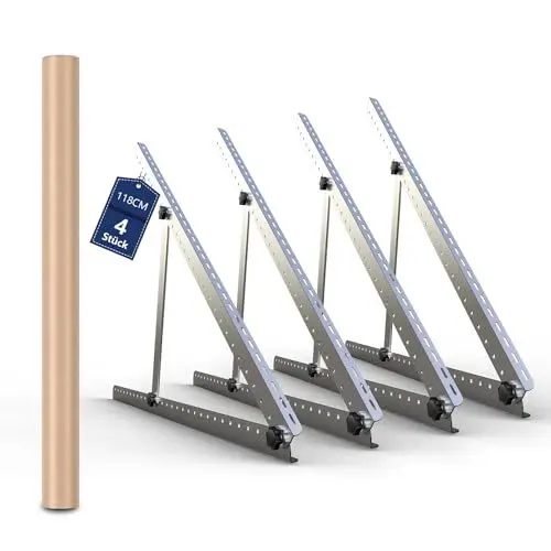 Produktbild: Balkonkraftwerk Halterung 4 Stück, 118CM, Solarhalterung Winkel Einstellbar 0-90°, Flachdachhalterung für Solarmodule, für Flachdach Garage, Balkon Dach Boden etc, Halterung für Solarpanel (2 Paar)