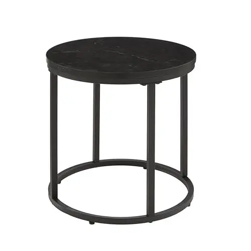 Produktbild: Ball & Cast Kleiner Beistelltisch, Runder Beistelltisch aus Kunstmarmor mit Metallgestell für kleine Räume, Schwarz