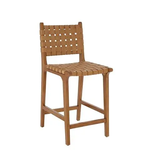 Produktbild: Ball & Cast PU Leder gewebt Counter Hocker, Holzrahmen Küche Insel Barhocker mit Fußstütze, Rückenlehne Geflecht Hocker-Stuhl für das Esszimmer, Braun