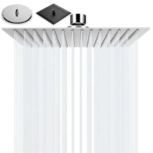 Produktbild: BalladHome 8 Zoll Duschkopf Regendusche Regendusche Quadratische Einbauduschköpfe Verstellbarer Brausekopf aus Edelstahl 304 mit Anti-Kalk-Düsen Poliert Regenduschkopf (20x20cm, Silber)-F