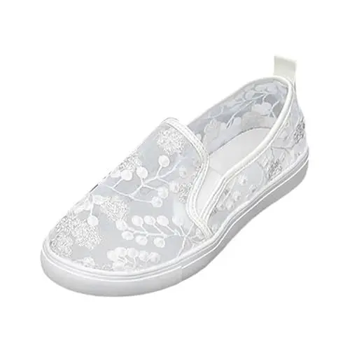 Produktbild: Ballerina Damen BarfußSchuhe Damen Gothic Schuhe Frühlings- und Herbstmode Damen Sneakers Mesh Stickerei Stoff Bequeme Freizeitschuhe Herrn Leichte Schuhe Glitzer Schuhe Schuhe Damen (White, 42)
