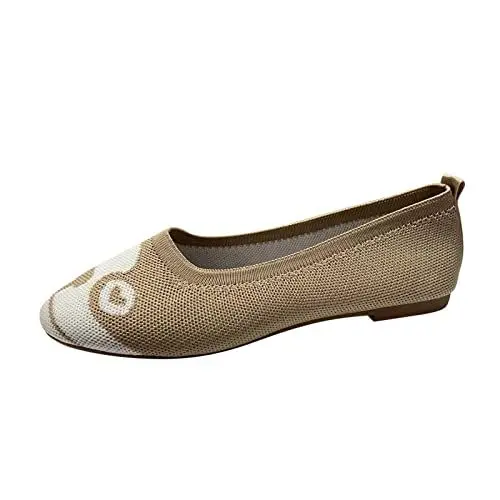 Produktbild: Ballerina Damen Samt Ballerinas Mit Riemchen einfarbige atmungsaktive Mesh-Welpen-Print-Flachboden-Freizeitschuhe Ballerina Damen Samt Ballerinas Mit Riemchen Ballerinas Schwarz (Khaki, 39)