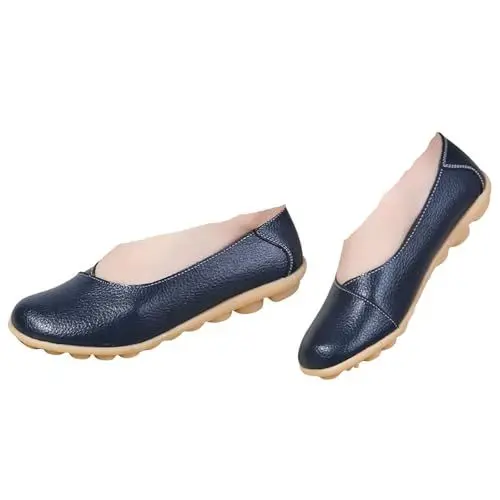 Produktbild: Ballerina Schuhe Damen Ballerinas Frauen Weiches Fußbett Wanderschuhe Bequeme Leder Freizeitschuhe Leichte Schlupfschuhe 2025 Reise Urlaub rutschfeste Slipper Walkingschuhe (Dark Blue, 39)