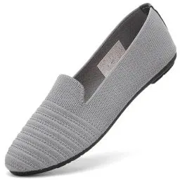 Produktbild: Ballerinas Damen Loafer rutschfeste Brautschuhe Flache Schuhe Runde Zehen Knit Kleid Schuhe Tanzschuhe Halbschuhe Strickschuhe Balerinaschuhe für Frauen Bequem Stoffschuhe. (Grau, 40 EU)