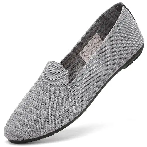 Produktbild: Ballerinas Damen Loafer rutschfeste Brautschuhe Flache Schuhe Runde Zehen Knit Kleid Schuhe Tanzschuhe Halbschuhe Strickschuhe Balerinaschuhe für Frauen Bequem Stoffschuhe. (Grau, 40 EU)