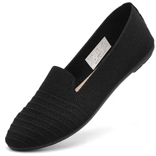 Produktbild: Ballerinas Damen Loafer rutschfeste Brautschuhe Flache Schuhe Runde Zehen Knit Kleid Schuhe Tanzschuhe Halbschuhe Strickschuhe Balerinaschuhe für Frauen Bequem Stoffschuhe. (Schwarz,36EU)