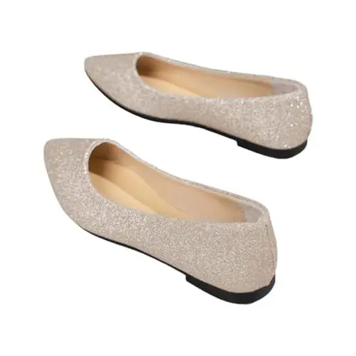 Produktbild: Ballerinas MäDchen Mokassin Damen Damen Sneaker Flache Damen-Freizeitschuhe mit spitzem Zehenbereich. Flache Damenschuhe, Bequeme Freizeitschuhe Damen Espadrilles Ballerina Schwarz Damen (Gold, 42)