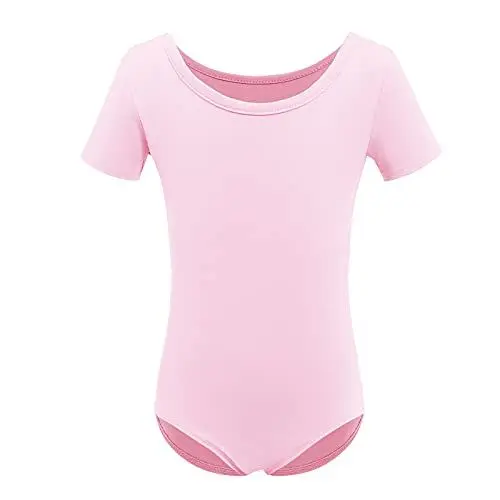 Produktbild: Ballettkleidung Mädchen Turnanzug Gymnastikanzug Tanzbody Ballettanzug Kinder Ballerina Kostüm Baumwolle Kurzarm Einteiler Turnbody Ballett Trikot Ballettbody Tanzoutfits Balletttrikot Rosa 4-5 Jahre