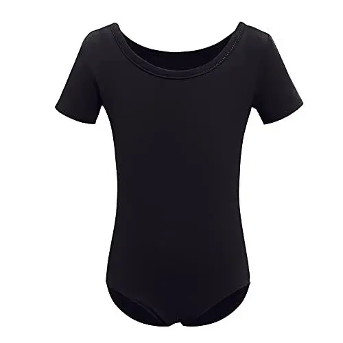 Produktbild: Ballettkleidung Mädchen Turnanzug Gymnastikanzug Tanzbody Ballettanzug Kinder Ballerina Kostüm Baumwolle Kurzarm Einteiler Turnbody Ballett Trikot Ballettbody Tanzoutfits Balletttrikot Schwarz 7-8J
