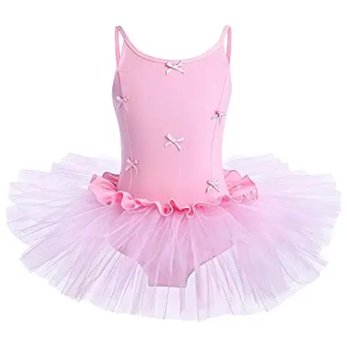 Produktbild: Ballettkleidung Mädchen Turnanzug Gymnastikanzug Tanzkleid Ballettanzug Kinder Ballerina Kostüm Baumwolle Träger Kleid Turnbody Tütü Rock Ballett Trikot Tanzoutfit Balletttrikot Rosa 8-9 Jahre