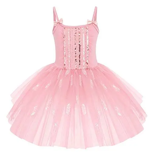Produktbild: Ballettkleidung Mädchen Turnanzug Gymnastikanzug Tanzkleid Ballettanzug Kinder Pailletten Trägerkleid Ballerina Kleid Turnbody Ballett Trikot Ballettbody Tanzoutfits Balletttrikot Rosa 7-8 Jahre