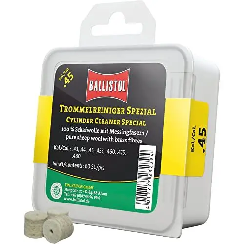 Produktbild: BALLISTOL 23239 Filzreiniger Spezial – Trommelreiniger für Kaliber .45 – 100% Schafwolle mit Messing-Fasern – 60 Stück